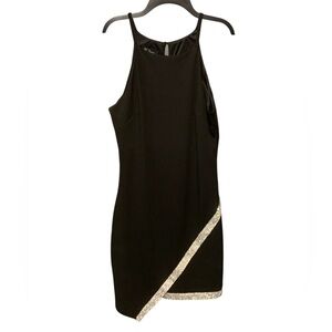 BCX Black Midi Dress formal gala cocktail wedding evening large asymmetrical